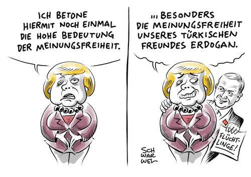 Cartoon: Böhmergate Kanzlerin Merkel (medium) by Schwarwel tagged böhmermann,türkei,erdogan,strafe,schmähkritik,zdf,neo,royale,magazin,karikatur,schwarwel,satire,strafbegehren,bredouille,merkel,ziegenficker,meinungsfreiheit,kunstfreiheit,freiheit,flüchtlinge,böhmermann,türkei,erdogan,strafe,schmähkritik,zdf,neo,royale,magazin,karikatur,schwarwel,satire,strafbegehren,bredouille,merkel,ziegenficker,meinungsfreiheit,kunstfreiheit,freiheit,flüchtlinge