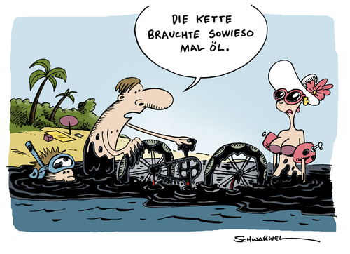 Cartoon: BP-Ölkrise vor Louisiana (medium) by Schwarwel tagged bp,ölkrise,louisiana,öl,pest,ölkonzern,krise,bohrinsel,natur,katastrofe,verschmutzung,meer,ozean,umweltkarikatur,schwarwel