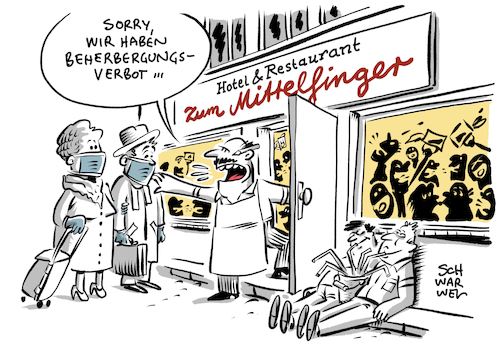 Cartoon: Corona Beherbergungsverbot (medium) by Schwarwel tagged corona,coronavirus,covid19,coronapandemie,pandemie,coronakrise,kontaktbeschränkungen,quarantäne,sperrstunde,alkoholverbot,reisebeschränkungen,virus,virusinfektion,coronatests,rki,neuinfektionen,gesundheitsamt,infektionsschutz,infektionsketten,mundnasenschutz,maskenpflicht,hygienekonzept,hände,waschen,abstand,halten,abstandsregeln,hotspots,who,reisewarnung,mns,cartoon,karikatur,schwarwel,infektionszahlen,coronaampel,coronaapp,coronainfektionszahlen,beherbergungsverbot,urlaub,ferien,herbstferien,risikogebiete,tourismus,herberge,hotels,partyszene,corona,coronavirus,covid19,coronapandemie,pandemie,coronakrise,kontaktbeschränkungen,quarantäne,sperrstunde,alkoholverbot,reisebeschränkungen,virus,virusinfektion,coronatests,rki,neuinfektionen,gesundheitsamt,infektionsschutz,infektionsketten,mundnasenschutz,maskenpflicht,hygienekonzept,hände,waschen,abstand,halten,abstandsregeln,hotspots,who,reisewarnung,mns,cartoon,karikatur,schwarwel,infektionszahlen,coronaampel,coronaapp,coronainfektionszahlen,beherbergungsverbot,urlaub,ferien,herbstferien,risikogebiete,tourismus,herberge,hotels,partyszene