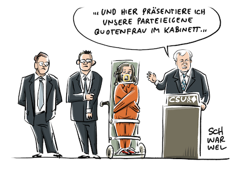 Cartoon: CSU Kabinettsliste Frauen (medium) by Schwarwel tagged groko,große,koalition,bundestagswahl,2017,wahl,regierungsbildung,koalitionsverhandlungen,koalitionsvertrag,horst,seehofer,bayern,berlin,heimatminister,heimatministerium,minister,kabinettsliste,kabinett,frau,frauen,frauenrechte,gleichberechtigung,gleichstellung,quote,quotenfrau,politikerin,politiker,politik,männersache,staatsministerin,parteichef,bundesminister,förderung,feminismus,feministin,frauenbild,rollenbild,geschlechterordnung,geschlechterordnungen,menschenwürde,selbstbestimmung,sexismus,sexistisch,sexist,bürgerrechtsbewegung,freiheitsbewegung,emanzipation,frauenbewegung,gleichheit,humanismus,aufklärung,minderheit,minderheiten,benachteiligung,diskriminierung,chancengleichheit,soziale,gerchtigkeit,gleichbehandlung,frauenquote,cartoon,karikatur,schwarwel,groko,große,koalition,bundestagswahl,2017,wahl,regierungsbildung,koalitionsverhandlungen,koalitionsvertrag,horst,seehofer,bayern,berlin,heimatminister,heimatministerium,minister,kabinettsliste,kabinett,frau,frauen,frauenrechte,gleichberechtigung,gleichstellung,quote,quotenfrau,politikerin,politiker,politik,männersache,staatsministerin,parteichef,bundesminister,förderung,feminismus,feministin,frauenbild,rollenbild,geschlechterordnung,geschlechterordnungen,menschenwürde,selbstbestimmung,sexismus,sexistisch,sexist,bürgerrechtsbewegung,freiheitsbewegung,emanzipation,frauenbewegung,gleichheit,humanismus,aufklärung,minderheit,minderheiten,benachteiligung,diskriminierung,chancengleichheit,soziale,gerchtigkeit,gleichbehandlung,frauenquote,cartoon,karikatur,schwarwel