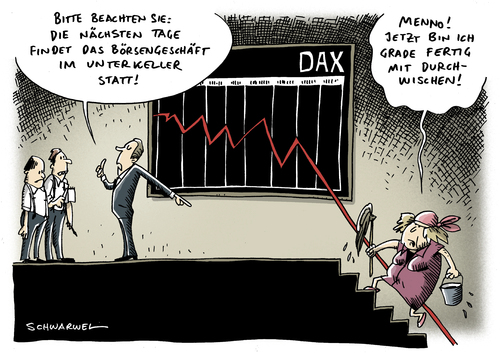 Cartoon: DAX fällt (medium) by Schwarwel tagged schwarwel,karikatur,keller,zins,markt,schuldenkrise,jones,dow,rezession,depression,street,wall,aktienmarkt,aktien,absturz,euro,dollar,crash,leitindex,verlust,usa,us,arbeit,arbeitsmarkt,geld,wirtschaft,finanzen,krise,tiefflug,boerse,dax,dax,börse,tiefflug,krise,finanzen,wirtschaft,geld,arbeitsmarkt,arbeit,us,usa,verlust,leitindex,crash,dollar