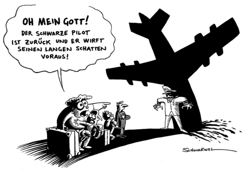 Cartoon: Der schwarze Pilot (medium) by Schwarwel tagged schwarz,pilot,karikatur,schwarwel,politik,schatten,angst,flugzeug