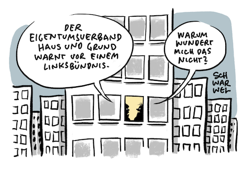 Cartoon: Eigentümerverband Linksbündnis (medium) by Schwarwel tagged eigentümerverband,eigentümer,haus,häuser,immobilien,miete,mieten,mieterbund,investition,wahl,wahlen,wahlkampf,bundestagswahlkampf,linksbündnis,sozialismus,die,linke,rotrotgrün,spd,dir,grünen,parteien,cdu,csu,wirtschaft,kapitalismus,cartoon,karikatur,schwarwel,eigentümerverband,eigentümer,haus,häuser,immobilien,miete,mieten,mieterbund,investition,wahl,wahlen,wahlkampf,bundestagswahlkampf,linksbündnis,sozialismus,die,linke,rotrotgrün,spd,dir,grünen,parteien,cdu,csu,wirtschaft,kapitalismus,cartoon,karikatur,schwarwel