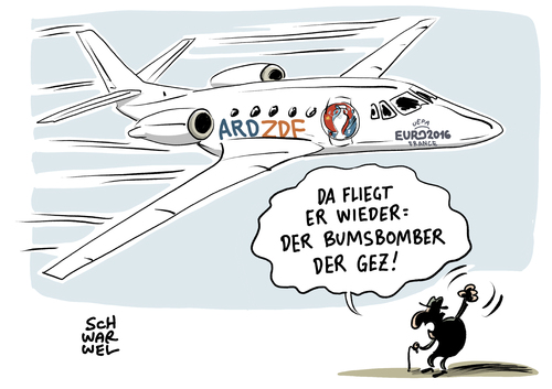 Cartoon: EM Privatjet ARD ZDF (medium) by Schwarwel tagged em,europameisterschaft,privatjet,ard,zdf,öffentlich,rechtliche,fernsehanstalten,tv,fernsehen,beitrag,gez,beitragsgelder,karikatur,schwarwel,betriebsflug,flieger,betriegsausflug,fußball,steuergelder,verschwendung,em,europameisterschaft,privatjet,ard,zdf,öffentlich,rechtliche,fernsehanstalten,tv,fernsehen,beitrag,gez,beitragsgelder,karikatur,schwarwel,betriebsflug,flieger,betriegsausflug,fußball,steuergelder,verschwendung