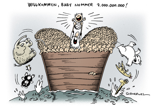 Cartoon: Erdbevölkerung (medium) by Schwarwel tagged erde,welt,bevölkerung,menschen,kinder,tiere,lebewesen,arche,noah,karikatur,schwarwel,milliarden,erde,bevölkerung,welt,menschen,kinder,tiere,lebewesen,arche noah,milliarden,arche,noah