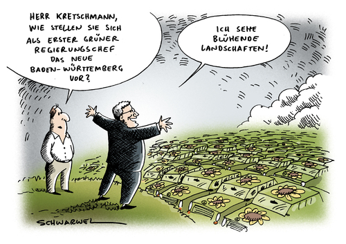 Cartoon: Erster grüner Ministerpräsiden (medium) by Schwarwel tagged erster,grüner,ministerpräsident,in,baden,württemberg,minister,deutschland,politik,staat,karikatur,schwarwel,erster,grüner,ministerpräsident,baden württemberg,minister,deutschland,baden,württemberg