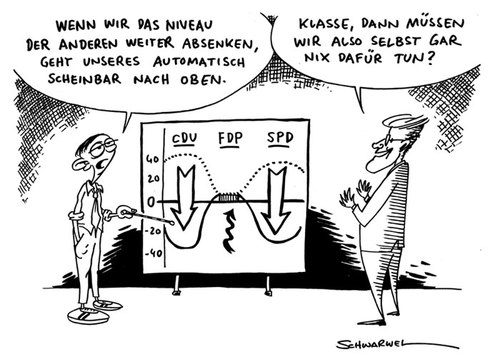 Cartoon: FDP im Umfragetief (medium) by Schwarwel tagged fdp,umfragetief,partei,absturz,umfrage,guido,westerwelle,nrw,schlappe,steuerfrust,karikatur,schwarwel