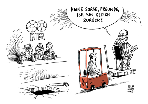 Cartoon: FIFA Blatter Abgang (medium) by Schwarwel tagged fifa,fußball,weltfußballverband,neuer,präsident,abgabg,rücktritt,karikatur,schwarwel,blatter,fifa,fußball,weltfußballverband,neuer,präsident,abgabg,rücktritt,karikatur,schwarwel,blatter