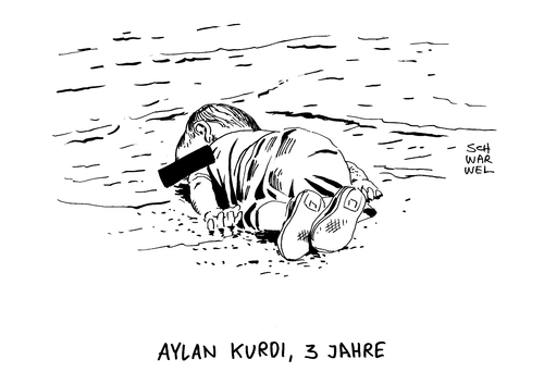 Cartoon: Flüchtlinge Aylan Kurdi tot (medium) by Schwarwel tagged flüchtlinge,aylan,kurdi,tot,ertrunken,mittelmeer,flüchtling,asy,asylpolitik,schiffe,boot,krieg,terror,zerstörung,gewalt,kind,angespült,karikatur,schwarwel,flüchtlinge,aylan,kurdi,tot,ertrunken,mittelmeer,flüchtling,asy,asylpolitik,schiffe,boot,krieg,terror,zerstörung,gewalt,kind,angespült,karikatur,schwarwel