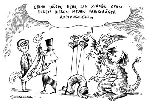 Cartoon: Friedensnobelpreis China (medium) by Schwarwel tagged friedensnobelpreis,china,karikatur,schwarwel,liu,xiaobo,wissenschaftler,philosoph,philosophie,wissenschaft,preis,verleihung,literatur,nobel,peking,friedensnobelpreis,nobelpreis,preis,liu xiaobo,china,liu,xiaobo,wissenschaftler,wissenschaft