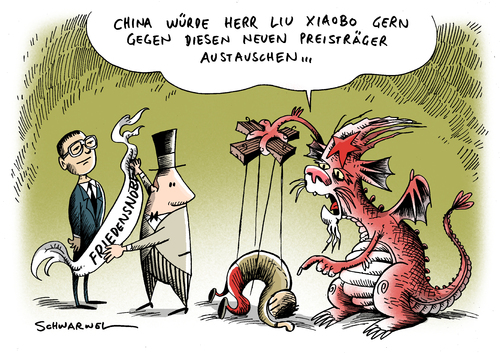 Cartoon: Friedensnobelpreis China (medium) by Schwarwel tagged friedensnobelpreis,china,karikatur,schwarwel,liu,xiaobo,wissenschaftler,philosoph,philosophie,wissenschaft,preis,verleihung,literatur,nobel,peking,friedensnobelpreis,nobelpreis,preis,liu xiaobo,china,liu,xiaobo,wissenschaftler,wissenschaft