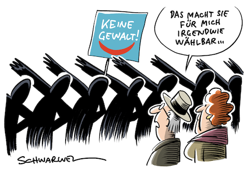 Cartoon: Gewalt Angriff AfD Abgeordneter (medium) by Schwarwel tagged keine,gewalt,gewaltbegriff,gewaltverherrlichung,afd,alternative,für,deutschland,partei,nazi,nazis,rechtsextrem,rechtsextremismus,rassismus,rassistisch,rassisten,gauland,weidel,von,storch,höcke,meuthen,angriff,überfall,solidarisierung,politiker,politik,hass,hetze,hasskommentare,hitlergruss,hitler,hashtag,raus,manitz,anschlag,politisch,motivierte,tat,staatsschutz,kantholz,cartoon,karikatur,schwarwel,keine,gewalt,gewaltbegriff,gewaltverherrlichung,afd,alternative,für,deutschland,partei,nazi,nazis,rechtsextrem,rechtsextremismus,rassismus,rassistisch,rassisten,gauland,weidel,von,storch,höcke,meuthen,angriff,überfall,solidarisierung,politiker,politik,hass,hetze,hasskommentare,hitlergruss,hitler,hashtag,raus,manitz,anschlag,politisch,motivierte,tat,staatsschutz,kantholz,cartoon,karikatur,schwarwel