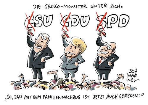 Cartoon: GroKo Familiennachzug (medium) by Schwarwel tagged bundestagswahl,wahl,wahlen,neuwahl,neuwahlen,jamaika,sondierung,sondierungsgespräche,groko,nogroko,große,koalition,merkel,seehofer,christian,lindner,spd,cdu,csu,union,fdp,die,grüne,linke,partei,parteien,deutschland,afd,alternative,für,von,storch,frauke,petry,alice,weidel,gauland,klima,klimapolitik,politik,politiker,bundeskanzlerin,klimaziele,obergrenze,flüchtlinge,geflüchtete,flüchtlingskrise,flüchtlingspolitik,jusos,martin,schulz,sarah,wagenknecht,familiennachzug,karikatur,schwarwel,lindnern,klimaschutz,klimaziel,söder,nachzug,bundestagswahl,wahl,wahlen,neuwahl,neuwahlen,jamaika,sondierung,sondierungsgespräche,groko,nogroko,große,koalition,merkel,seehofer,christian,lindner,spd,cdu,csu,union,fdp,die,grüne,linke,partei,parteien,deutschland,afd,alternative,für,von,storch,frauke,petry,alice,weidel,gauland,klima,klimapolitik,politik,politiker,bundeskanzlerin,klimaziele,obergrenze,flüchtlinge,geflüchtete,flüchtlingskrise,flüchtlingspolitik,jusos,martin,schulz,sarah,wagenknecht,familiennachzug,karikatur,schwarwel,lindnern,klimaschutz,klimaziel,söder,nachzug