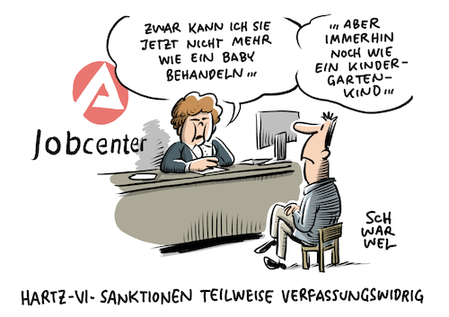 Cartoon: Hartz IV Sanktionen (medium) by Schwarwel tagged bundesverfassungsgericht,hartz,iv,sanktionen,verfassungswidrig,arbeitsamt,lohn,job,arbeitslosengeld,geld,wirtschaft,finanzen,arm,armut,reich,reichtum,jobcenter,cartoon,karikatur,schwarwel,bundesverfassungsgericht,hartz,iv,sanktionen,verfassungswidrig,arbeitsamt,lohn,job,arbeitslosengeld,geld,wirtschaft,finanzen,arm,armut,reich,reichtum,jobcenter,cartoon,karikatur,schwarwel