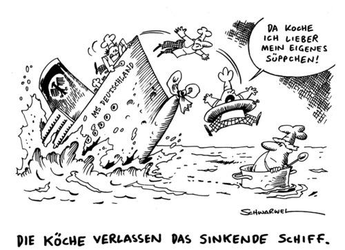 Cartoon: Koch tritt zurück (medium) by Schwarwel tagged ministerpräsident,roland,koch,rücktritt,hessen,cdu,politiker,schwarzgeld,affäre,unterschriften,kampagne,sparwut,macht,karikatur,schwarwel