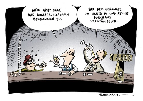 Cartoon: Komasaufen und Hartz IV (medium) by Schwarwel tagged komasaufen,koma,saufen,alkohol,hartz,iv,arbeitslos,arbeitslosigkeit,arzt,alg,deutschland,sozial,krise,geld,finanzen,karikatur,schwarwel,komasaufen,koma,saufen,alkohol,hartz,arbeitslos,arbeitslosigkeit,arzt,deutschland,sozial,finanzen,gesundheit,arbeit,job