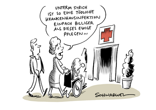 Cartoon: Krankenhausinfektionen Tote (medium) by Schwarwel tagged krankenhausinfektionen,krankenhaus,medizin,ärzte,schwestern,infektion,infektionen,tote,tod,tot,robert,koch,institut,pharma,pharmazie,klinik,kliniken,krankenhauskeime,immunschwäche,patient,patienten,krank,krankheit,gesund,gesundheit,prävention,charite,keime,lebensgefährlich,pflege,cartoon,karikatur,schwarwel,krankenhausinfektionen,krankenhaus,medizin,ärzte,schwestern,infektion,infektionen,tote,tod,tot,robert,koch,institut,pharma,pharmazie,klinik,kliniken,krankenhauskeime,immunschwäche,patient,patienten,krank,krankheit,gesund,gesundheit,prävention,charite,keime,lebensgefährlich,pflege,cartoon,karikatur,schwarwel