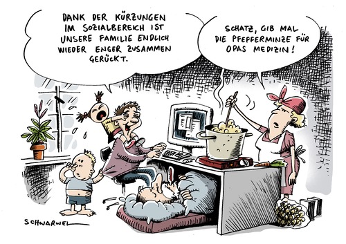 Cartoon: Kürzungen im Sozialbereich (medium) by Schwarwel tagged karikatur,schwarwel,kürzung,sozial,familie,kind,kinder,mann,frau,regierung,deutschland,geld,politik,sozialwesen,kürzung,familie,kind,kinder,regierung,deutschland,sozialwesen,geld