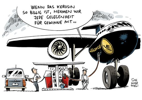 Cartoon: Lufthansa Kerosinpreise (medium) by Schwarwel tagged lufthansa,kerosinpreise,preis,geld,finanzen,fluggesellschaft,flugzeug,billig,tanken,benzin,niedrig,karikatur,schwarwel,lufthansa,kerosinpreise,preis,geld,finanzen,fluggesellschaft,flugzeug,billig,tanken,benzin,niedrig,karikatur,schwarwel