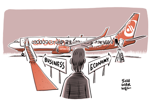 Cartoon: Lufthansa Rivale Air Berlin (medium) by Schwarwel tagged lufthansa,rivale,flugzeug,fluggesellscgaft,fliegen,flieger,air,berlin,klassenkampf,himmel,kurzstrecke,freigetränk,businessklasse,premium,billigflieger,karikatur,schwarwel,lufthansa,rivale,flugzeug,fluggesellscgaft,fliegen,flieger,air,berlin,klassenkampf,himmel,kurzstrecke,freigetränk,businessklasse,premium,billigflieger,karikatur,schwarwel