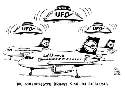 Cartoon: Lufthansa UFO Gewerkschaft (medium) by Schwarwel tagged lufthansa,ufo,gewerkschaft,streikplan,streik,karikatur,schwarwel,lufthansa,ufo,gewerkschaft,streikplan,streik,karikatur,schwarwel