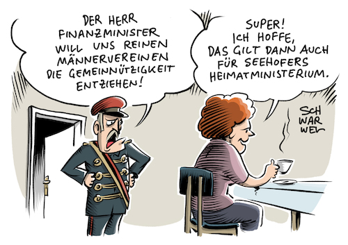 Cartoon: Männervereine Eigennützigkeit (medium) by Schwarwel tagged finanzminister,olaf,scholz,wirtschaft,finanzen,geld,vereine,männervereine,gemeinnützigkeit,feminismus,gleichberechtigung,horst,seehofer,csu,heimatministerium,ministerium,innenministerium,männervereinigungen,männlichkeit,männer,frauen,gleichheit,diskriminierung,unterdrückung,benachteiligung,steuer,steuern,steuervorteile,vereinszweck,alte,weiße,ok,boomer,cis,männerbünde,steuervergünstigung,altherrenclubs,in,die,parlamente,männliche,dominanz,cartoon,karikatur,schwarwel,quote,frauenquote,finanzminister,olaf,scholz,wirtschaft,finanzen,geld,vereine,männervereine,gemeinnützigkeit,feminismus,gleichberechtigung,horst,seehofer,csu,heimatministerium,ministerium,innenministerium,männervereinigungen,männlichkeit,männer,frauen,gleichheit,diskriminierung,unterdrückung,benachteiligung,steuer,steuern,steuervorteile,vereinszweck,alte,weiße,ok,boomer,cis,männerbünde,steuervergünstigung,altherrenclubs,in,die,parlamente,männliche,dominanz,cartoon,karikatur,schwarwel,quote,frauenquote