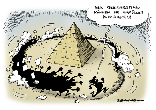 Cartoon: Mubarak rennt Konsequenzen davon (medium) by Schwarwel tagged verletzung,krieg,tod,schlagstock,steine,gewalt,attacke,opposition,präsident,demonstranten,demonstration,pyramide,wechsel,tempo,regierung,kairo,folge,konsequenz,mubarak,kampf,barrikade,kamel,pferd,schwarwel,karikatur,blut,militär,polizei,ägypten,ägypten,mubarak,titanic,protest,demonstration,nordafrika,arabien,regierung,kairo