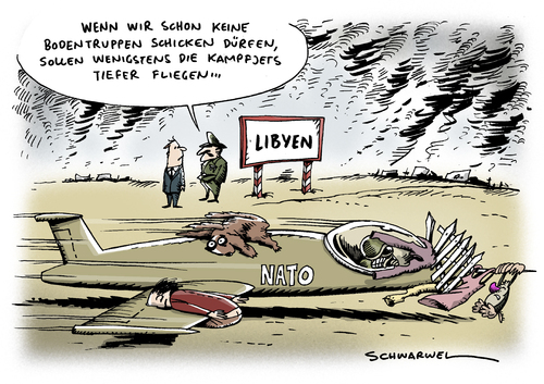 Cartoon: NATO in Libyen (medium) by Schwarwel tagged nato,libyen,krieg,frieden,tod,flugzeug,tiefflug,kampfjets,bodentruppen,armee,soldaten,bevölkerung,mensch,karikatur,schwarwel,nato,libyen,krieg,frieden,tod,flugzeug,tiefflug,kampfjets,bodentruppen,armee,soldaten,bevölkerung,mensch,gaddafi
