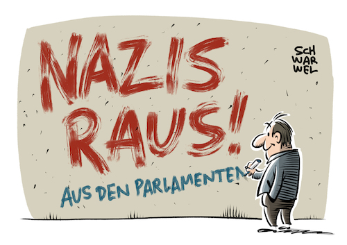 Cartoon: Nazis raus aus den Parlamenten (medium) by Schwarwel tagged nazisraus,nazis,raus,parlamente,politik,politiker,rechtsextrem,rechtsextremismus,rassismus,rassisten,rassistisch,rechtspopulismus,rechtspopulistisch,afd,alteernative,für,deutschland,landtag,landtagswahlen,sachsen,ltw19,thüringen,brandenburg,gauland,weidel,von,storch,meuthen,höcke,neonazis,fremdenfeindlich,fremdenfeindlichkeit,cartoon,karikatur,schwarwel,nazisraus,nazis,raus,parlamente,politik,politiker,rechtsextrem,rechtsextremismus,rassismus,rassisten,rassistisch,rechtspopulismus,rechtspopulistisch,afd,alteernative,für,deutschland,landtag,landtagswahlen,sachsen,ltw19,thüringen,brandenburg,gauland,weidel,von,storch,meuthen,höcke,neonazis,fremdenfeindlich,fremdenfeindlichkeit,cartoon,karikatur,schwarwel