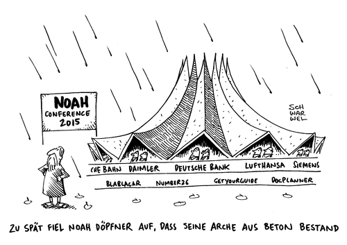 Cartoon: NOAH Conference (medium) by Schwarwel tagged noah,conference,berlin,tempodrom,digital,axel,springer,vorstand,döpfner,daimler,deutsche,bank,lufthansa,siemens,karikatur,schwarwel,noah,conference,berlin,tempodrom,digital,axel,springer,vorstand,döpfner,daimler,deutsche,bank,lufthansa,siemens,karikatur,schwarwel