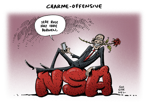 Cartoon: NSA Obama Geheimdienst (medium) by Schwarwel tagged nsa,abhörskandal,überwachung,us,usa,obama,charme,offensive,methoden,geheimdienst,daten,karikatur,schwarwel,rose,nsa,abhörskandal,überwachung,us,usa,obama,charme,offensive,methoden,geheimdienst,daten,karikatur,schwarwel,rose