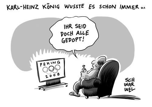 Cartoon: Olympia 2008 Doping (medium) by Schwarwel tagged olympia,doping,peking,athleten,dopingverdacht,sport,karikatur,schwarwel,olympia,doping,peking,athleten,dopingverdacht,sport,karikatur,schwarwel