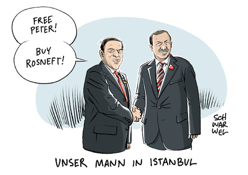 Cartoon: Peter Steudtner Erdogan (medium) by Schwarwel tagged peter,steudtner,freepeter,erdogan,gefangenschaft,gefängnis,diktatur,demokratie,demokrat,demokratisch,meinungsfreiheit,pressefreiheit,presse,journalist,journalismus,altkanzler,schröder,kanzler,türkei,politik,politiker,außenpolitik,ankara,präsident,staatspräsident,regierung,macht,machthaber,putsch,putschversuch,deniz,yücel,freilassung,freedeniz,istanbul,karikatur,schwarwel,peter,steudtner,freepeter,erdogan,gefangenschaft,gefängnis,diktatur,demokratie,demokrat,demokratisch,meinungsfreiheit,pressefreiheit,presse,journalist,journalismus,altkanzler,schröder,kanzler,türkei,politik,politiker,außenpolitik,ankara,präsident,staatspräsident,regierung,macht,machthaber,putsch,putschversuch,deniz,yücel,freilassung,freedeniz,istanbul,karikatur,schwarwel