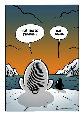 Cartoon: Cartoon von Schwarwel (medium) by Schwarwel tagged schweinevogel,iron,doof,witz,cartoon,strip,natur,tier,eisbär,pinguin,lustig,chwarwel