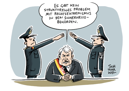 Cartoon: Seehofer Rechtsextremismus (medium) by Schwarwel tagged innenminister,horst,seehofer,rechtsextremismus,rechtsextrem,rechtspopulismus,rechtspopulisten,behörden,polizeigewalt,sicherheitsbehörden,studie,racial,profiling,einzelfälle,einzelfall,rechtsextremistisch,chats,whatsapp,chatgruppen,verfassungsschutz,rassismus,rassisten,saskia,esken,rassismusstudie,polizei,nordkreuz,hitler,sieg,heil,geflüchtete,flüchtlinge,cartoon,karikatur,schwarwel,innenminister,horst,seehofer,rechtsextremismus,rechtsextrem,rechtspopulismus,rechtspopulisten,behörden,polizeigewalt,sicherheitsbehörden,studie,racial,profiling,einzelfälle,einzelfall,rechtsextremistisch,chats,whatsapp,chatgruppen,verfassungsschutz,rassismus,rassisten,saskia,esken,rassismusstudie,polizei,nordkreuz,hitler,sieg,heil,geflüchtete,flüchtlinge,cartoon,karikatur,schwarwel