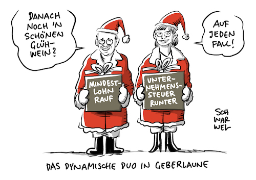 Cartoon: SPD Mindestlohn (medium) by Schwarwel tagged spd,partei,politiker,politikerin,mindestlohn,job,lohn,arbeit,gehalt,unternehmenssteuer,steuer,wirtschaft,finanzn,weihnachten,weihnachtsmann,weihnachtsbaum,gewerkschaften,niedriglohnsektor,arbeitsmarkt,sozialleistungen,arbeitszeit,lohnuntergrenze,lohnniveau,union,cdu,csu,cartoon,karikatur,schwarwel,spd,partei,politiker,politikerin,mindestlohn,job,lohn,arbeit,gehalt,unternehmenssteuer,steuer,wirtschaft,finanzn,weihnachten,weihnachtsmann,weihnachtsbaum,gewerkschaften,niedriglohnsektor,arbeitsmarkt,sozialleistungen,arbeitszeit,lohnuntergrenze,lohnniveau,union,cdu,csu,cartoon,karikatur,schwarwel