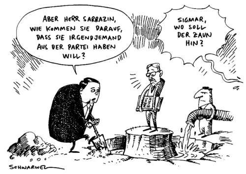 Cartoon: SPD will Sarrazin ausschließen (medium) by Schwarwel tagged spd,sarrazin,buch,erbe,ausschluss,partei,deutschland,regierung,politik,karikatur,schwarwel
