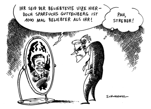 Cartoon: Spieglein Spieglein (medium) by Schwarwel tagged vize,guido,westerwelle,sparen,krise,sparkurs,guttenberg,spiegel,karikatur,schwarwel,spieglein