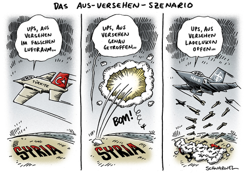 Cartoon: Syrien Türkei (medium) by Schwarwel tagged syrien,türkei,kampf,gewalt,krieg,terror,hass,tot,flieger,flugzeug,absturz,karikatur,schwarwel,kampfjet,jet,syrien,türkei,kampf,gewalt,krieg,terror,flugzeug,absturz