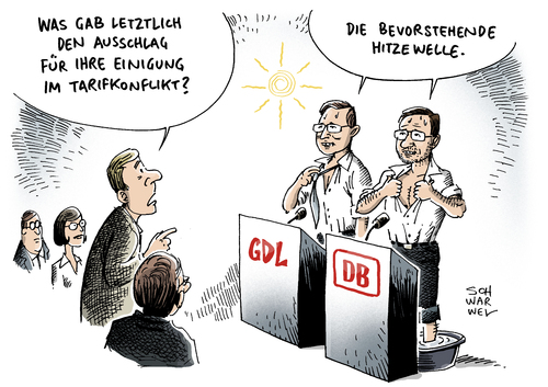 Cartoon: Tarifkonflikt Bahn GDL (medium) by Schwarwel tagged tarif,gdl,bahn,tarifkonflikt,karikatur,platzeck,ramelow,schlichtung,schlichter,streik,gehalt,lhn,hitzewelle,schwarwel,tarifkonflikt,bahn,gdl,tarif,lhn,gehalt,streik,schlichter,schlichtung,ramelow,platzeck,karikatur,schwarwel,hitzewelle