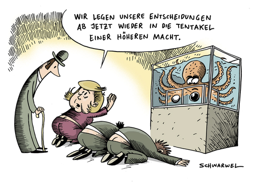 Cartoon: Tentakel einer höheren Macht (medium) by Schwarwel tagged angela,merkel,tentakel,tintenfisch,macht,regierung,krise,koalition,wirtschaftskrise,cdu,csu,fdp,karikatur,schwarwel