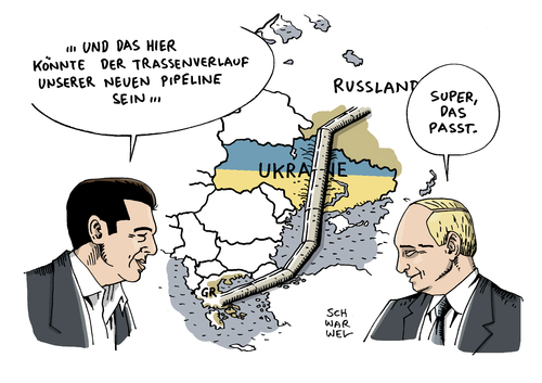 Cartoon: Tsipras Putin Pipeline (medium) by Schwarwel tagged tsipras,putin,pipeline,griechenland,krise,deal,gespräch,karikatur,schwarwel,tsipras,putin,pipeline,griechenland,krise,deal,gespräch,karikatur,schwarwel