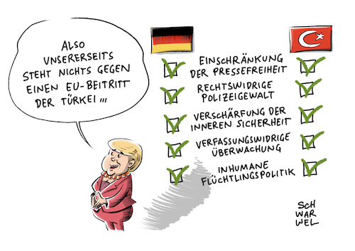 Cartoon: Türkei Rechtsstaatlichkeit (medium) by Schwarwel tagged erdogan,türkei,diktatur,demokratie,merkel,rechtsstaat,rechtsstaatlichkeit,polizei,polizeistaat,polizeigewalt,einschränkung,pessefreiheit,meinungsfreiheit,presse,medien,flüchtlinge,geflüchtete,flüchtlingspolitik,flüchtlingskrise,mittelmeer,innere,sicherheit,verfassungswidrig,überwachung,überwachungsstaat,inhuman,menschlichkeit,grausam,terror,mord,tot,tod,cdu,politik,politiker,bundeskanzlerin,regierung,verschärfung,gesetze,g20,gipfel,ausschreitungen,krawalle,rota,flora,schanzenviertel,hamburg,linksextrem,linksautonom,linksautonome,zentren,demo,demonstration,anti,wasserwerfer,schlagstock,krieg,terrorist,regierungschefs,staatschefs,menschenrechte,karikatur,schwarwel,erdogan,türkei,diktatur,demokratie,merkel,rechtsstaat,rechtsstaatlichkeit,polizei,polizeistaat,polizeigewalt,einschränkung,pessefreiheit,meinungsfreiheit,presse,medien,flüchtlinge,geflüchtete,flüchtlingspolitik,flüchtlingskrise,mittelmeer,innere,sicherheit,verfassungswidrig,überwachung,überwachungsstaat,inhuman,menschlichkeit,grausam,terror,mord,tot,tod,cdu,politik,politiker,bundeskanzlerin,regierung,verschärfung,gesetze,g20,gipfel,ausschreitungen,krawalle,rota,flora,schanzenviertel,hamburg,linksextrem,linksautonom,linksautonome,zentren,demo,demonstration,anti,wasserwerfer,schlagstock,krieg,terrorist,regierungschefs,staatschefs,menschenrechte,karikatur,schwarwel