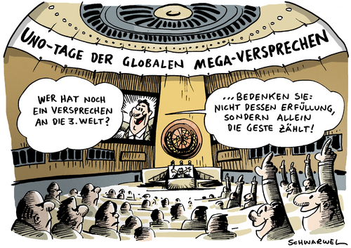 Cartoon: Uno tagt zum Milleniumsplan (medium) by Schwarwel tagged uno,tagung,plan,millenium,global,versprechen,dritte,welt,karikatur,schwarwel,uno,tagung,plan,millenium,global,versprechen,dritte welt,dritte,welt