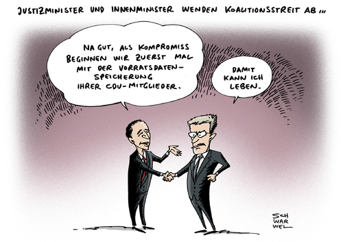 Cartoon: Vorratsdatenspeicherung (medium) by Schwarwel tagged karikatur,schwarwel,daten,vorratsdatenspeicherung,innenminister,de,maiziere,cdu,justizminister,maas,spd,in,die,schranken,weisen,karikatur,schwarwel,daten,vorratsdatenspeicherung,innenminister,de,maiziere,cdu,justizminister,maas,spd,in,die,schranken,weisen