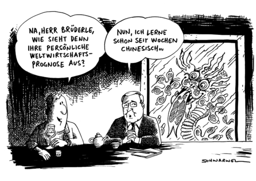 Cartoon: Weltwirtschaftsprognose (medium) by Schwarwel tagged weltwirtschaft,wirtschaft,welt,prognose,brüderle,deutschland,china,karikatur,schwarwel