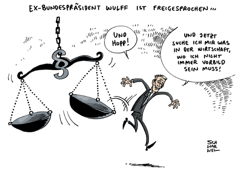 Cartoon: Wulff Freispruch (medium) by Schwarwel tagged wulff,freispruch,ex,bundespräsident,gericht,recht,gesetz,justitia,wirtschaft,vorbild,karikatur,schwarwel,wulff,freispruch,ex,bundespräsident,gericht,recht,gesetz,justitia,wirtschaft,vorbild,karikatur,schwarwel