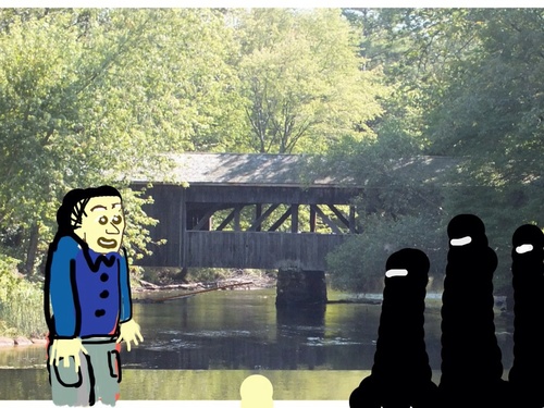 Cartoon: Covered bridge (medium) by manfredw tagged covered,bridge,lady,ladies