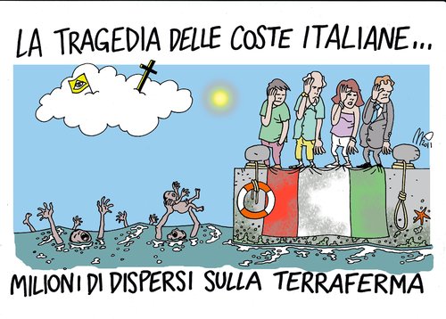Cartoon: postcard from lampedusa... (medium) by emmeppi tagged europa,italia,politica,immigrazione,mediterraneo,lampedusa
