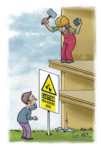 Cartoon: Work above (medium) by tinotoons tagged caution,work,above,hammer,rock,worker